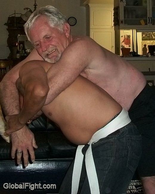 60 silverhaired older men wrestling